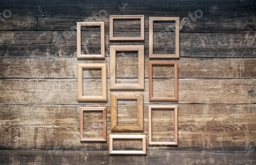 Preview: Vintage Poto Frames On Old Wooden Wall