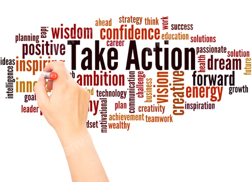 Preview: Take Action Word Cloud Hand Writing Concept On White Background.