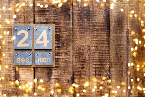 Preview: Christmas Greeting Card. Festive Decoration On Wooden Background. New Year Concept. Copy Space
