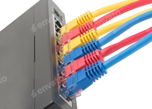 Preview: Closeup Of Network Cables Connected To Router On White