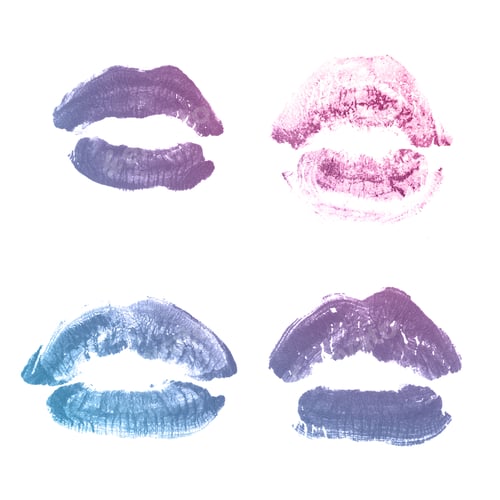 Preview: Female Lips Lipstick Kiss Print Set For Valentine Day And Love Collection Isolated On White