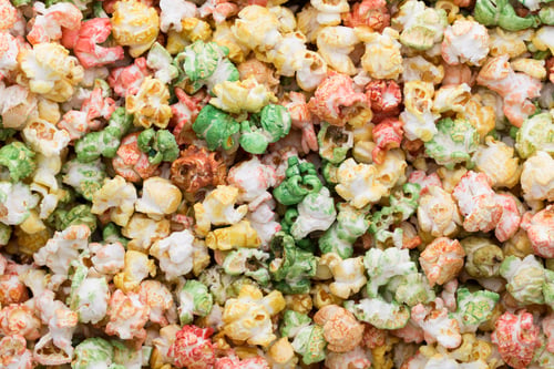 Preview: Colored Popcorn Texture Background. Sweet Popcorn.