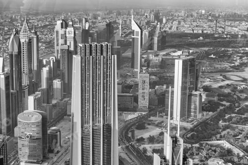 Preview: Aerial View Of Downtown Dubai At Sunset.