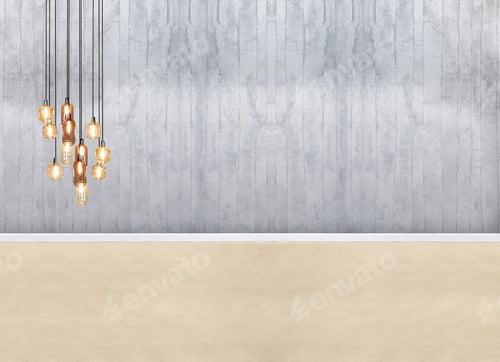 Preview: Decorative Interior Design Of Empty Lounge And Bedroom. Style Stone Wall Concept And Modern Lamp