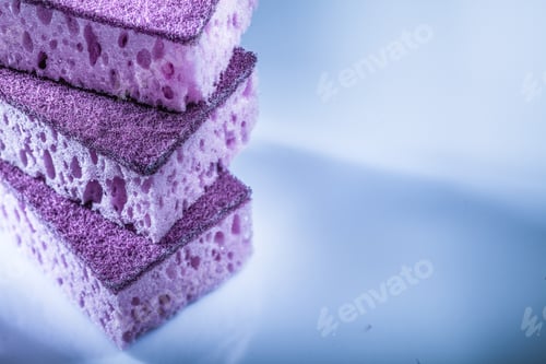 Preview: Violet Dishwashing Sponges On White Background.