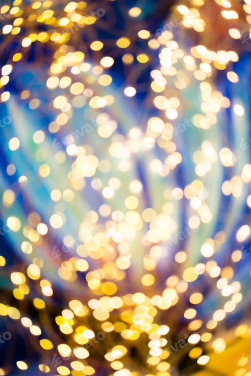 Preview: Abstract Blue And Yellow Christmas Bokeh Light Background.