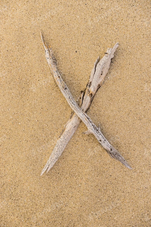 Preview: Sand Beach Alphabet, Letter X Written With Driftwood.