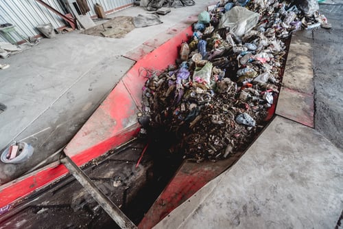 Preview: At Modern Recycling Plant. Conveyor Belt For Transports Garbage Inside A Drum Filter. Background