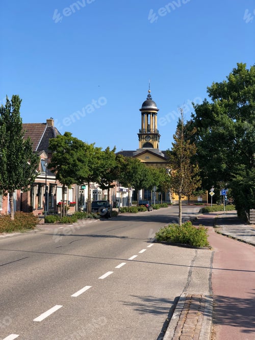 Preview: Street Towards The The Big Church In Sint Jacobiparochie, Friesland The Netherlands