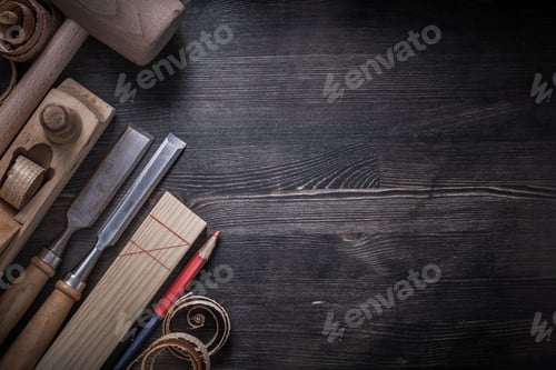 Preview: Chisels Planer Wood Shavings Pencil Wooden Stud Mallet.