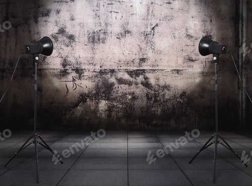 Preview: Photo Studio In Old Grunge Room With Metallic Wall, Urban Background