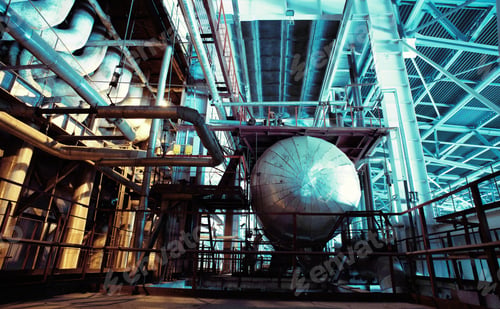 Preview: Industrial Zone, Steel Pipelines In Blue Tones