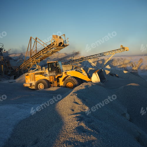Preview: Front End Loader Near The Stone Crushing Equipment At The Limestone Quarry. Mining Industry.