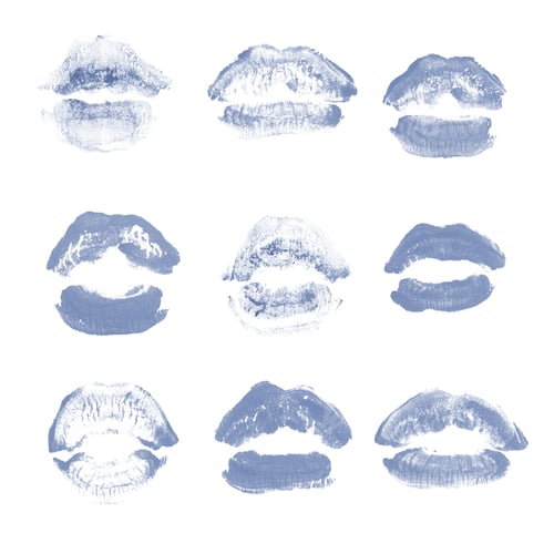 Preview: Female Lips Lipstick Kiss Print Set For Valentine Day And Love Collection Isolated On White