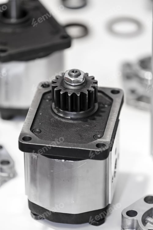Preview: Closeup New Design Of Parts For Machine On Exhibition Show; Note Shallow Depth Of Field
