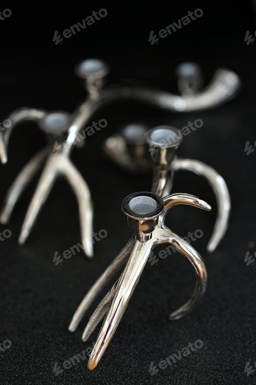 Preview: Silver Deer Antler Candle Sticks In A Fire Place