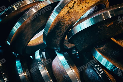 Preview: Closeup Of Round Metal Blanks For The Production Of Valves In The Factory. Industrial Background.
