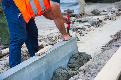 Preview: The Process Of Construction Of The Sidewalk, The Installation Of A Vertical Curb