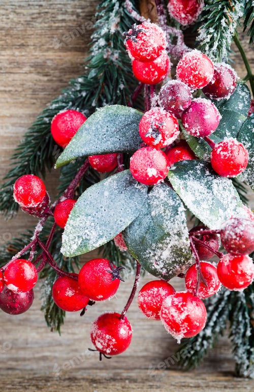 Preview: Christmas Wreath From Red Berries, A Fur-Tree And Cones.