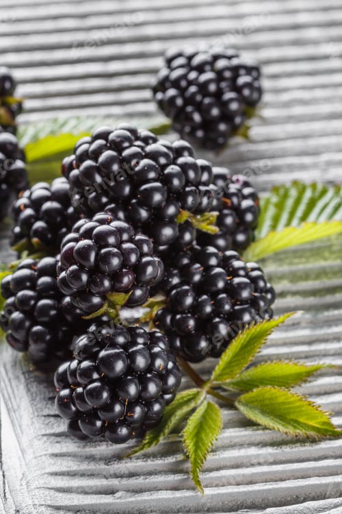 Preview: Juicy Blackberries On Gray Wooden Rustic Background