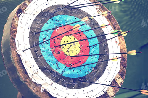 Preview: Archery Target With Arrows. Abstract Concept: Hit Goals And Focus On Success. Vintage Style.