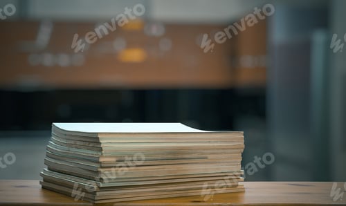 Preview: Stack Of Old Magazines On Old Wooden Table In The Kitchen