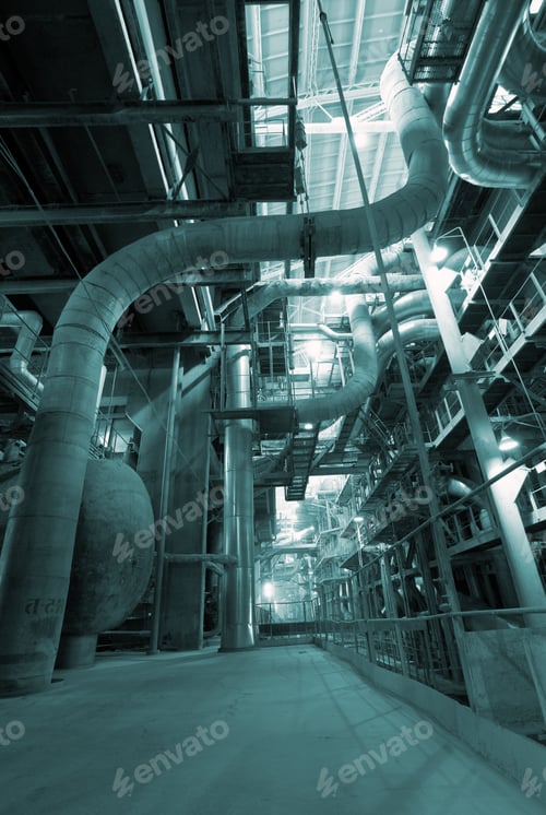 Preview: Industrial Zone, Steel Pipelines In Blue Tones