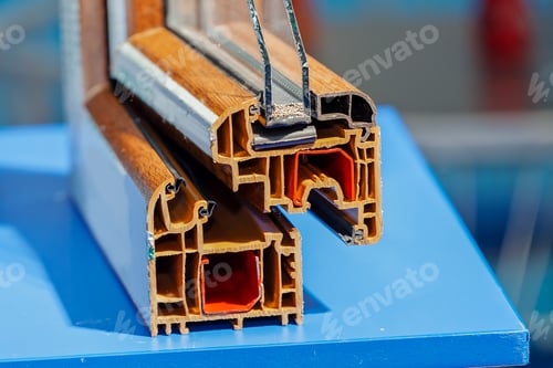 Preview: Cross Section Of Pvc Profile For Window, Wood Design; Note Shallow Depth Of Field