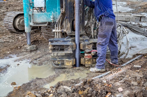 Preview: Driller Working On Industrial Machinery For Soil Samples. Drilling Rig For Foundation Works.