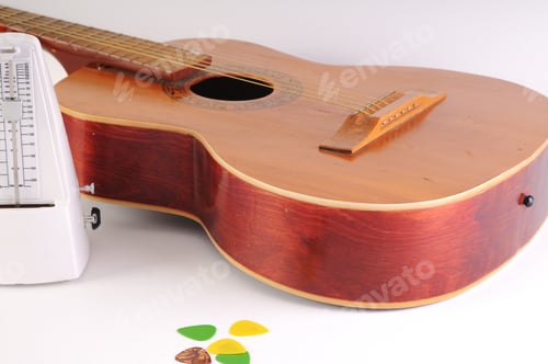Preview: Guitar And Microphone On A White Background