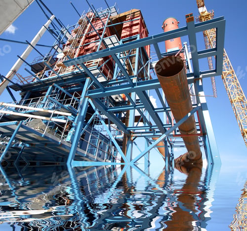 Preview: Cranes And Beams On Construction Of Industrial Factory With Reflection