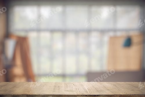 Preview: Vintage Wooden Table In Old Room With Big Windows