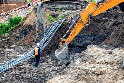 Preview: Work Crews Performs Excavation Work On The Construction Site. Excavation For Foundation.