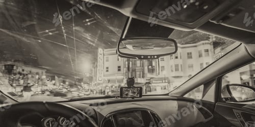 Preview: Driving Along City Traffic At Night, View From Car Interior.