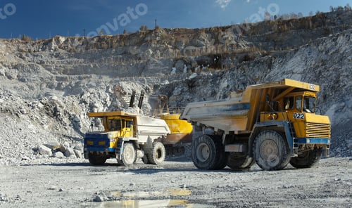 Preview: Heavy Mining Dump Trucks, Close-Up, During Transportation Of Rock Mined In The Limestone Quarry