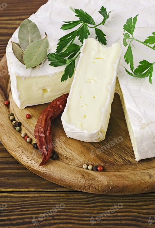 Preview: Camembert Cheese Slice Macro Shot. Shallow Dof