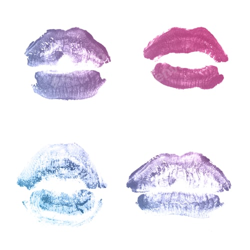 Preview: Female Lips Lipstick Kiss Print Set For Valentine Day And Love Collection Isolated On White