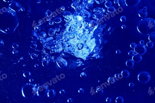 Preview: Abstract Toned Blue Background With Bubbles Of Water, Wallpaper Blank, Substrate For Text Or