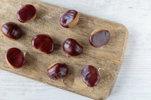 Preview: Bunch Of Fresh Raw Chestnuts In Autumn Season