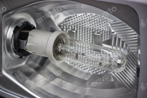 Preview: Light Bulb In The Ceramic Socket. Street Lamp Close Up. Focus On Ceramic Socket.