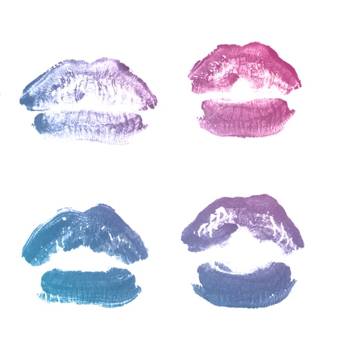 Preview: Female Lips Lipstick Kiss Print Set For Valentine Day And Love Collection Isolated On White