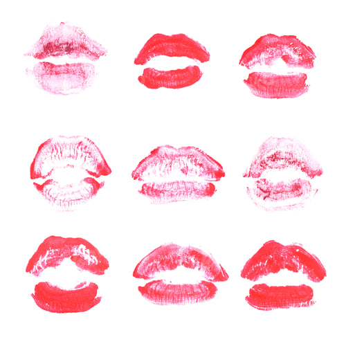 Preview: Female Lips Lipstick Kiss Print Set For Valentine Day And Love Collection Isolated On White