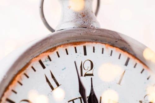 Preview: Abstract Background With Fireworks And Clock Close To Midnight. Christmas And Happy New Years Eve