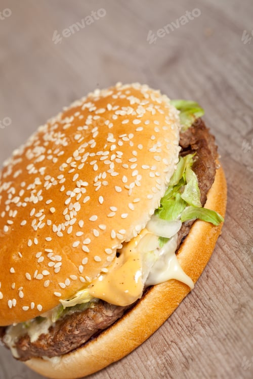 Preview: Tasty Delicious American Hamburger And Cheese Sandwich