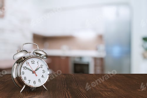 Preview: Clock On Wooden Table In The Kitchen