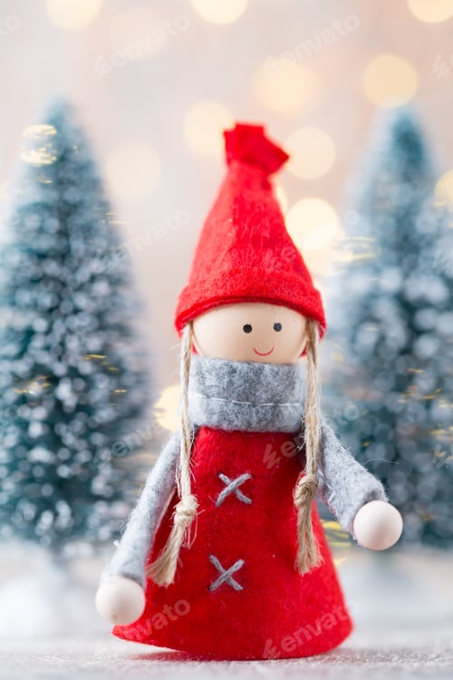 Preview: Christmas Greeting Card. Noel Gnome Background. Christmas Symbol.
