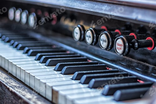 Preview: Picture Of Old Vintage Piano Keys With Buttons