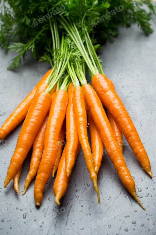 Preview: Fresh Carrots On The Gray Backgrounds.