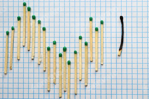 Preview: An Abstract Image Of A Stock Exchange Graphic, Matches On A Notepad Sheet, At The End A Burned