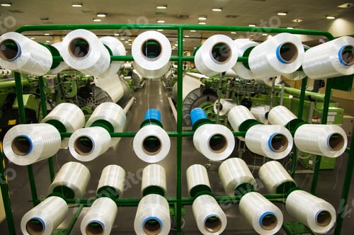 Preview: Industrial Fabric Production Line. Weaving Looms At A Textile Factory